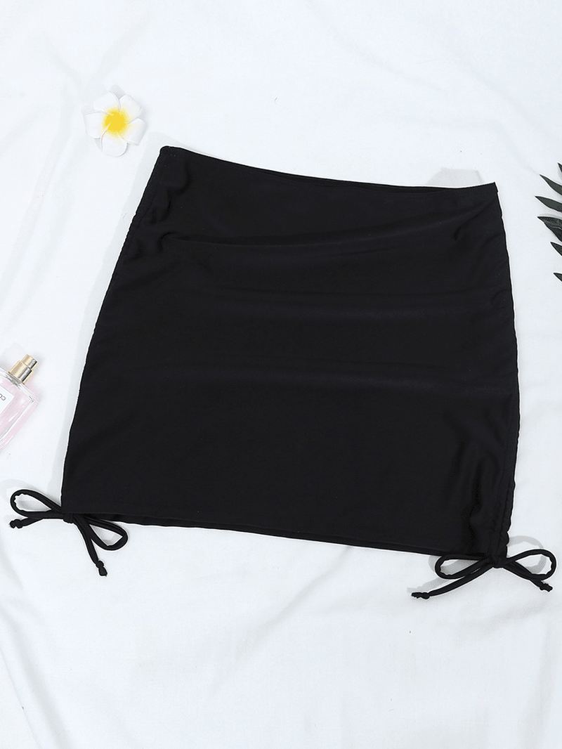 Ensfarvede Snoretræksnøre Tie Side Bikini Chiffon Nederdel