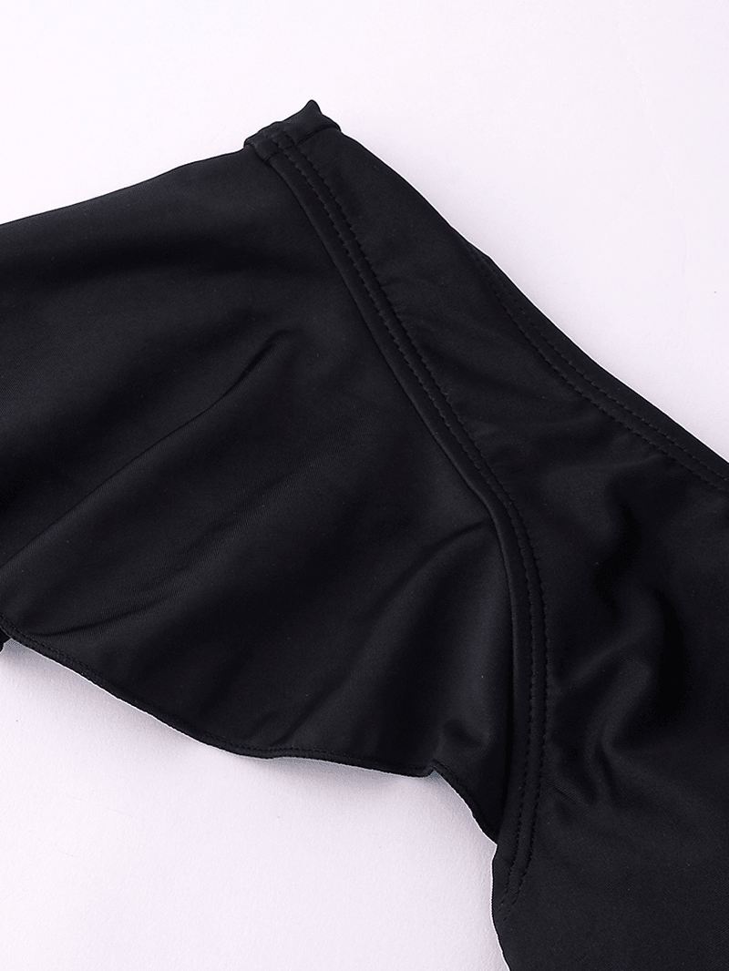 Hyggelige Flæser Trykt Todelt Badetøj Flæse Trådløs Højtaljet Drengeshorts Badekjole