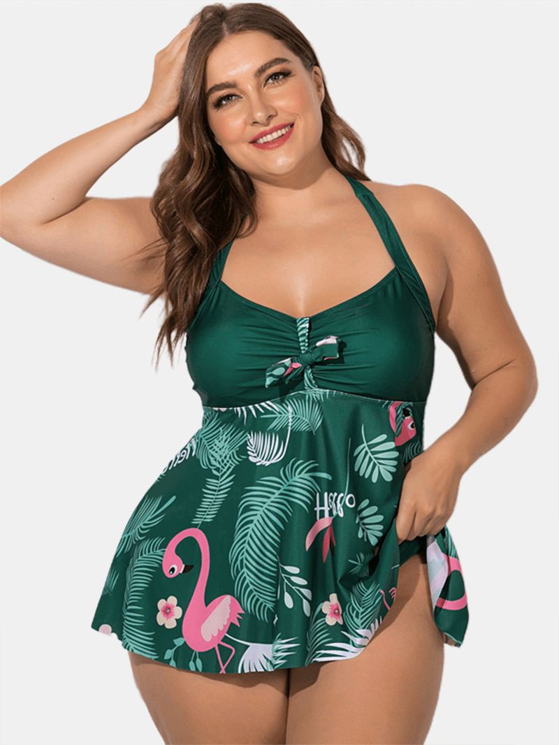 Plus Size Halter Flora-trykt Badekjole Med Trusser