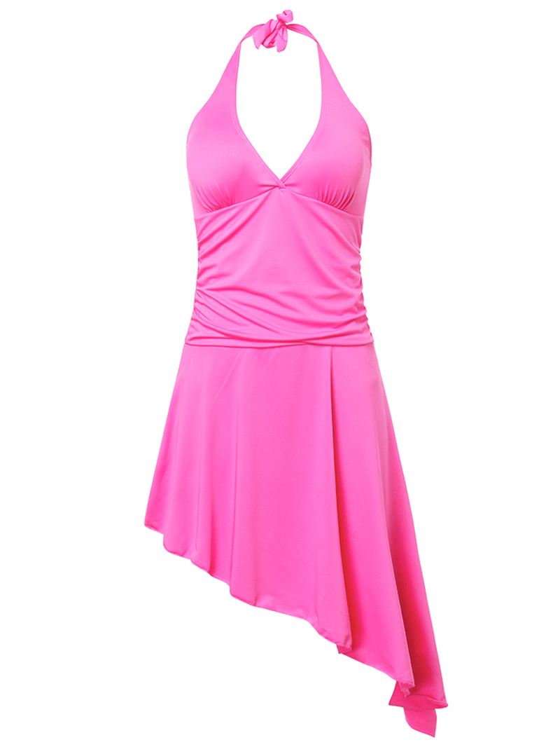 Sexet Halter Plunge Swimdress Rygløs Uregelmæssig Hem One Piece