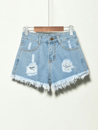 5 Farver Kvinder Pocket Hollow Ripped Denim Shorts