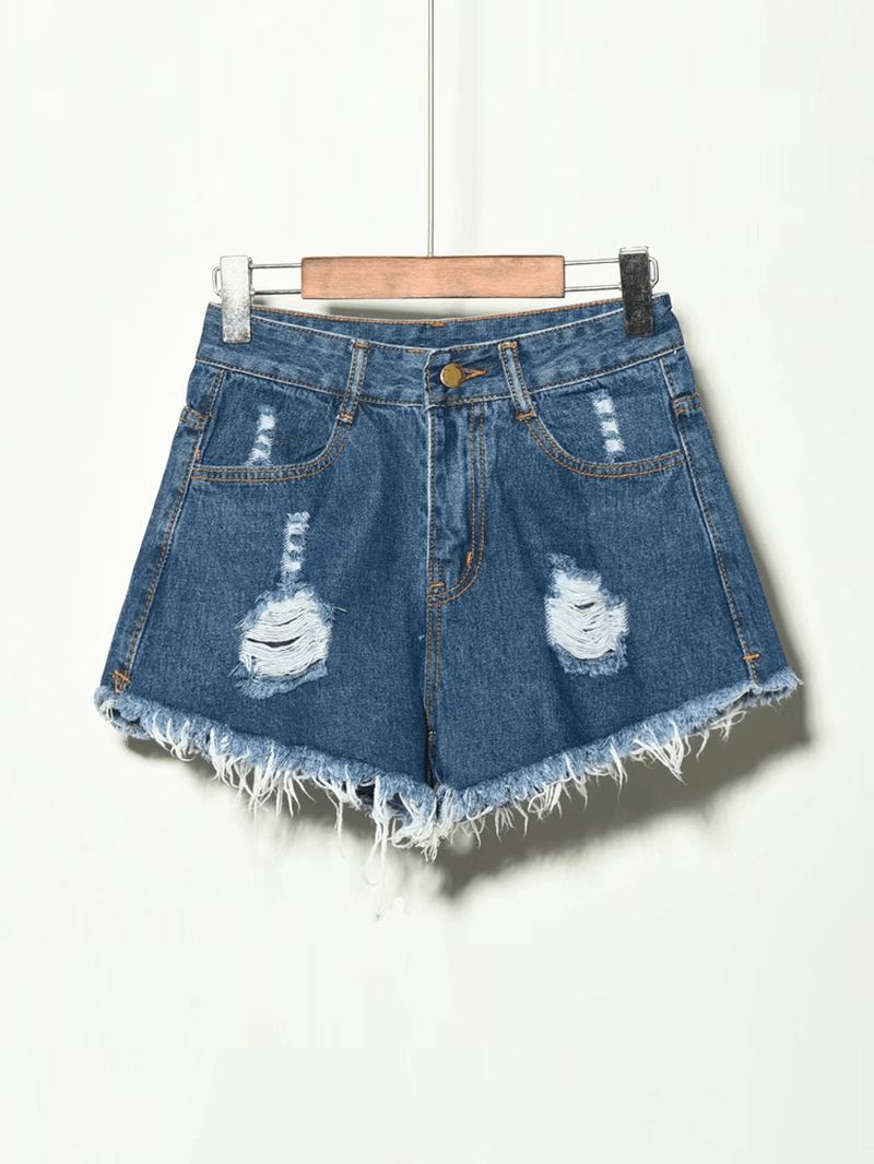 5 Farver Kvinder Pocket Hollow Ripped Denim Shorts