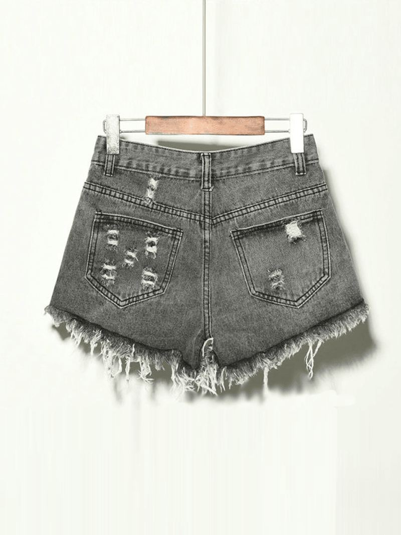 5 Farver Kvinder Pocket Hollow Ripped Denim Shorts