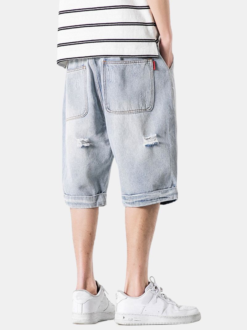 Denimshorts Med Afslappet Huldesign Til Mænd