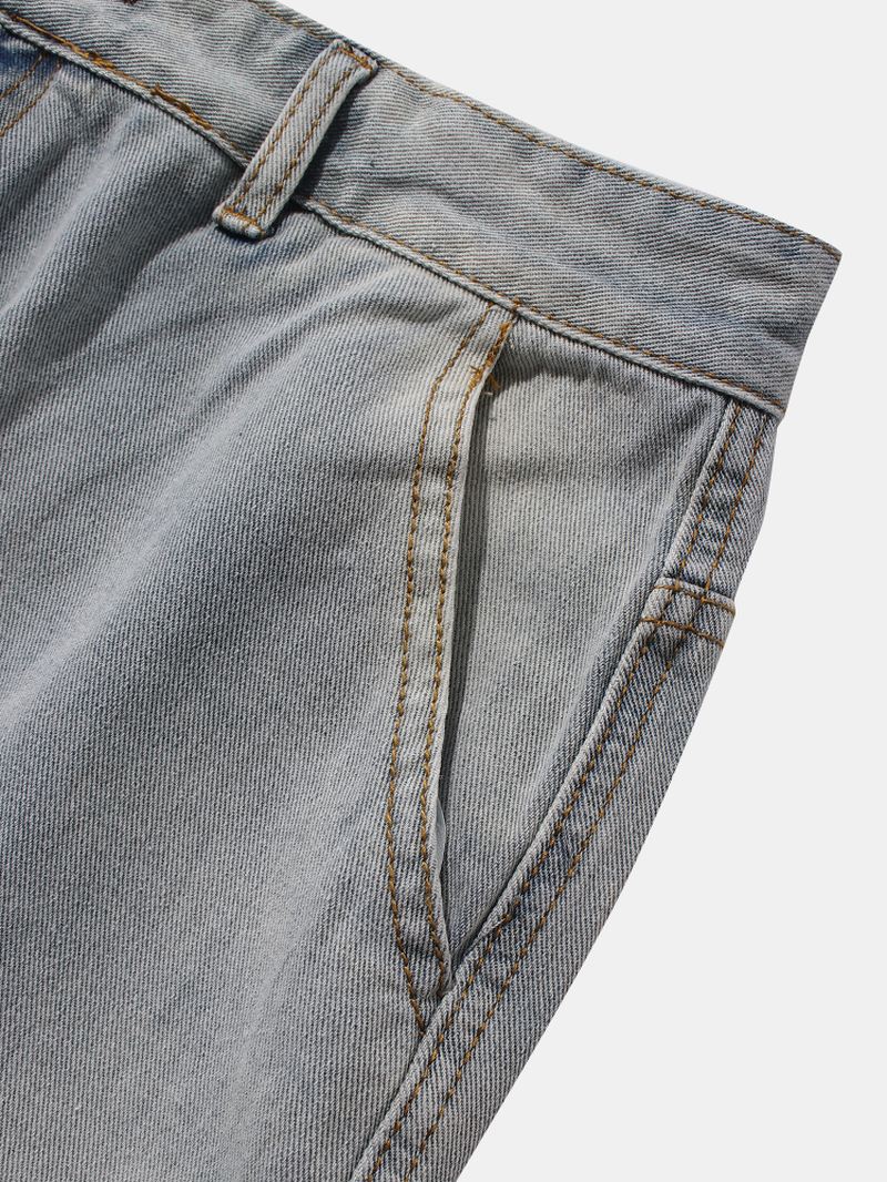 Denimshorts Med Afslappet Huldesign Til Mænd