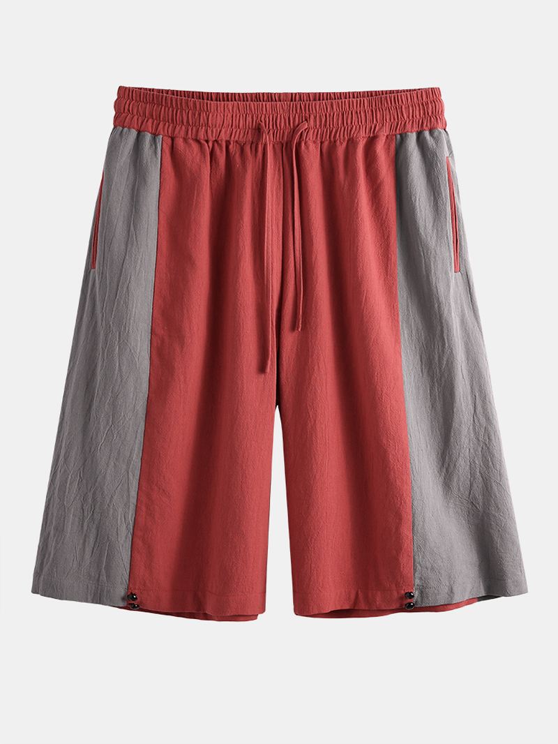 Herre 100% Bomuld Patchwork Elaist Talje Shorts