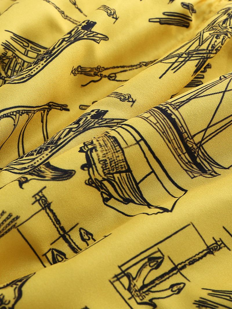 Herre Beach Sea Boat Pattern Digital Printing Børstet Løse Shorts Bukser