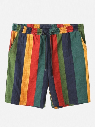 Herre Bomuld Åndbar Farverig Stribet Snøre Afslappede Shorts