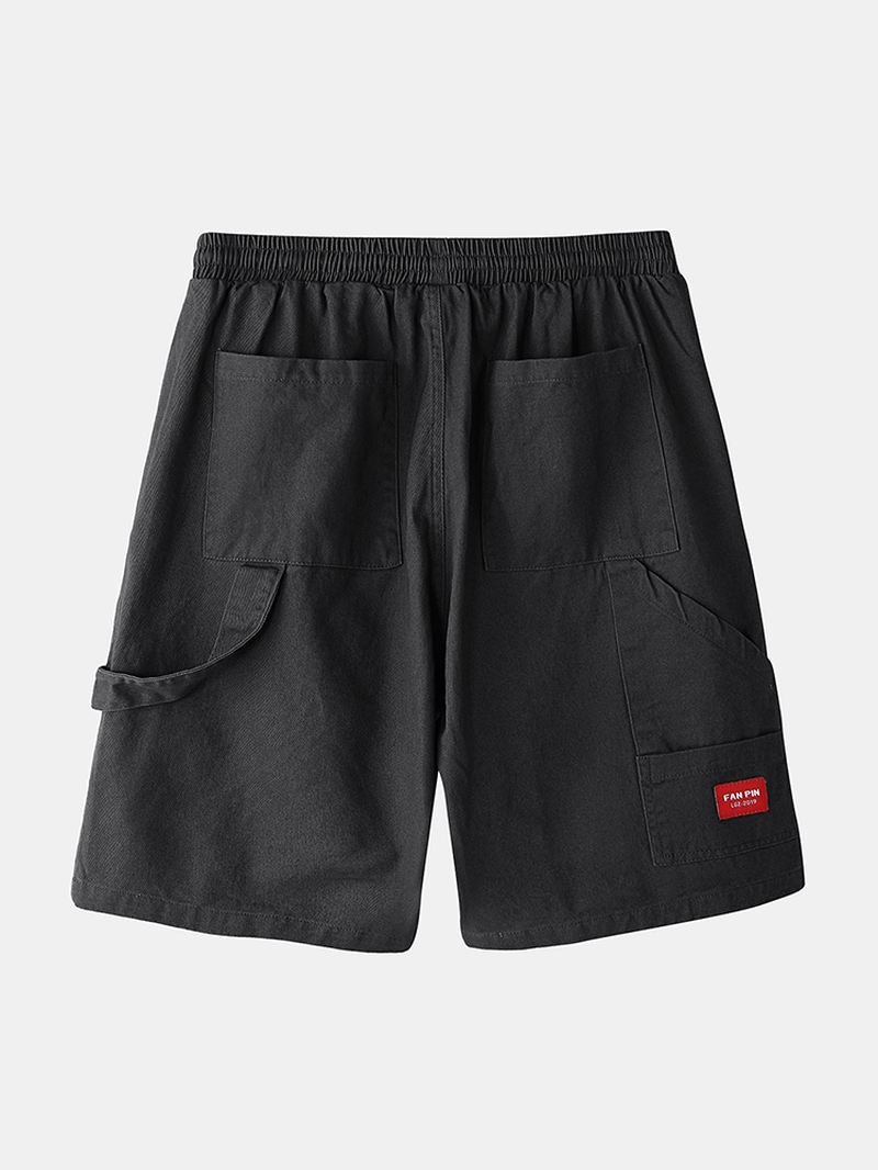 Herre Bomuld Ensfarvede Multi Pocket Loose Shorts Med Snoretræk