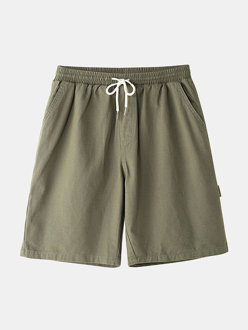 Herre Bomuld Ensfarvede Multi Pocket Loose Shorts Med Snoretræk