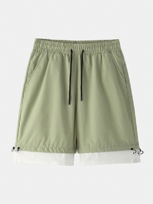 Herre Bomuld Ensfarvet Snøre Loose Fit Casual Shorts