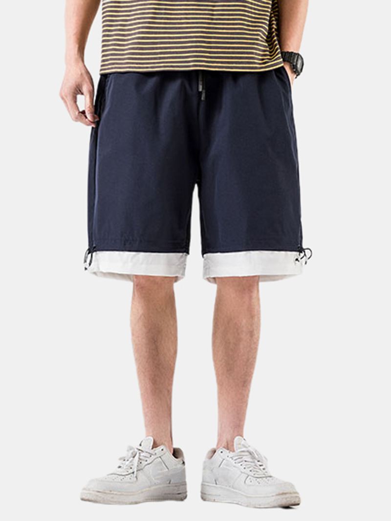 Herre Bomuld Ensfarvet Snøre Loose Fit Casual Shorts