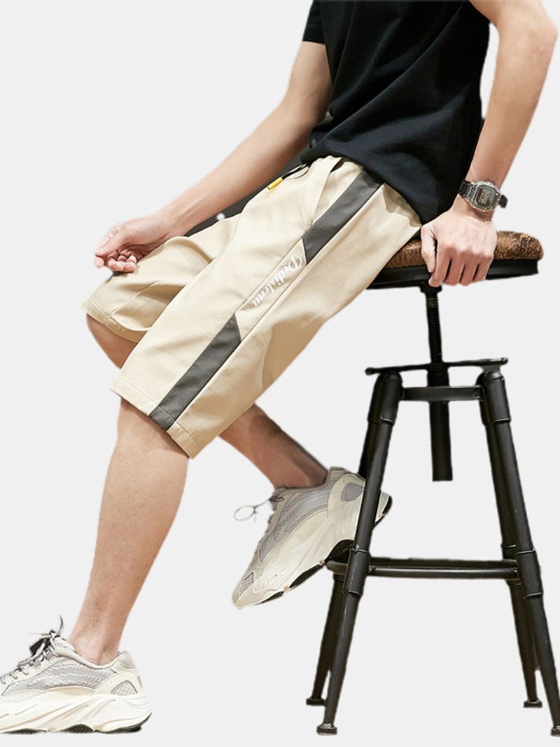 Herre Bomuld Side Letter Med Tryk Kontrastfarve Casual Shorts Med Lomme