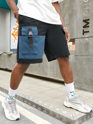 Herre Casual Big Pocket 100% Bomuld Color Block Cargo Shorts