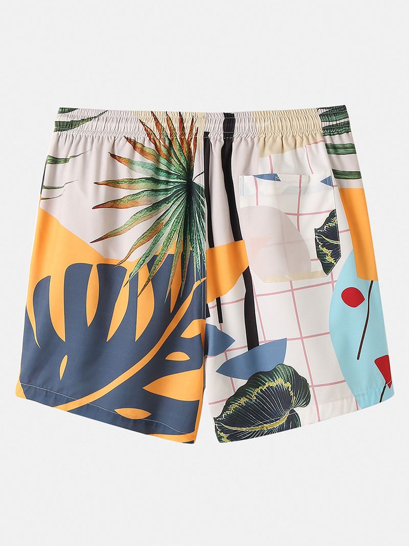 Herre Casual Plants Leave Med Tryk Tropical Shorts Med Snoretræk