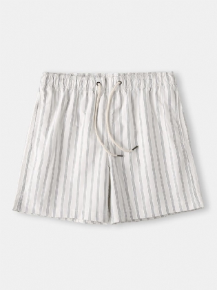 Herre Cozy Stripe Loungewear Shorts Snøre Hurtigtørrende Løse Mini Shorts