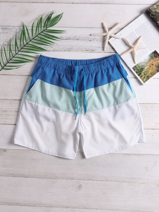 Herre Farveblok Hvid Strandbrætshorts Med Snoretræk Quick Dry Mesh Liner Med Lomme