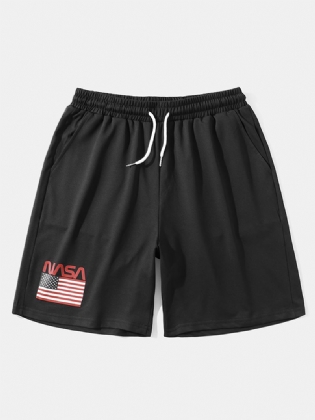 Herre Nasa Label Leisure Sorte Elastiske Taljeshorts Med Sidelomme