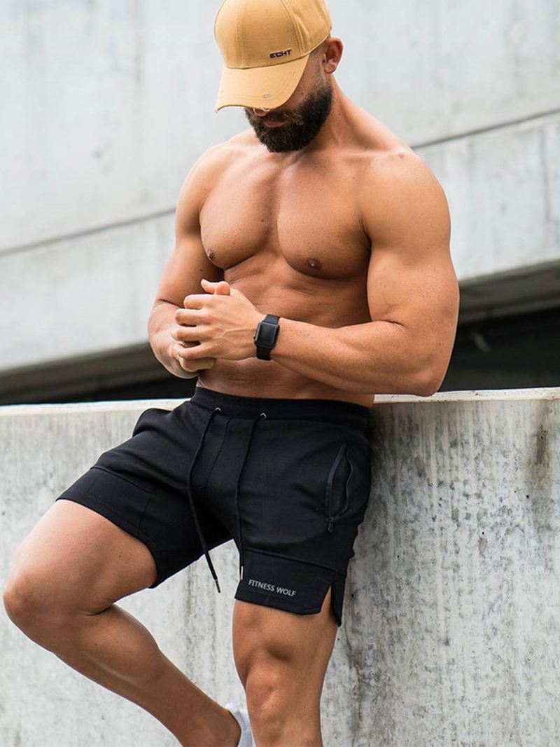 Herre Sportscykel Snoretræk Slim Fit Ensfarvede Afslappede Shorts
