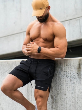Herre Sportscykel Snoretræk Slim Fit Ensfarvede Afslappede Shorts