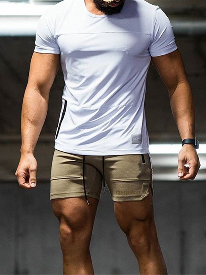 Herre Sportscykel Snoretræk Slim Fit Ensfarvede Afslappede Shorts