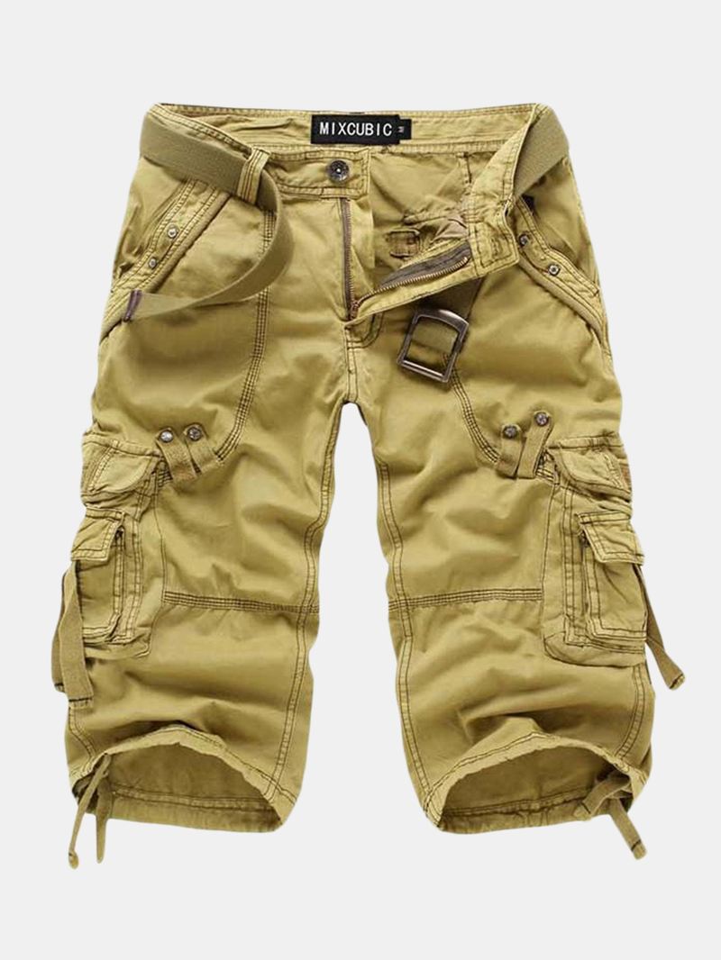 Herre Udendørs Multi-pocket Cargo Shorts Ensfarvet Afslappet Knælængde Bomuldsshorts