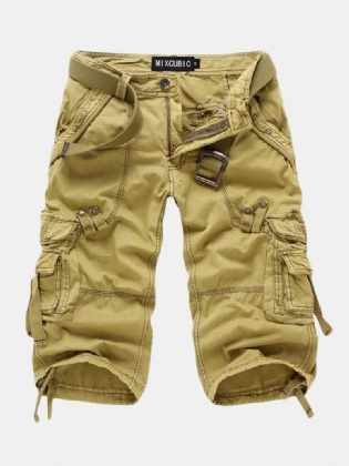 Herre Udendørs Multi-pocket Cargo Shorts Ensfarvet Afslappet Knælængde Bomuldsshorts