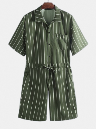 Herre Vintage Stribede Trøjer Sæt Kortærmet Onesie Mode Jumpsuit