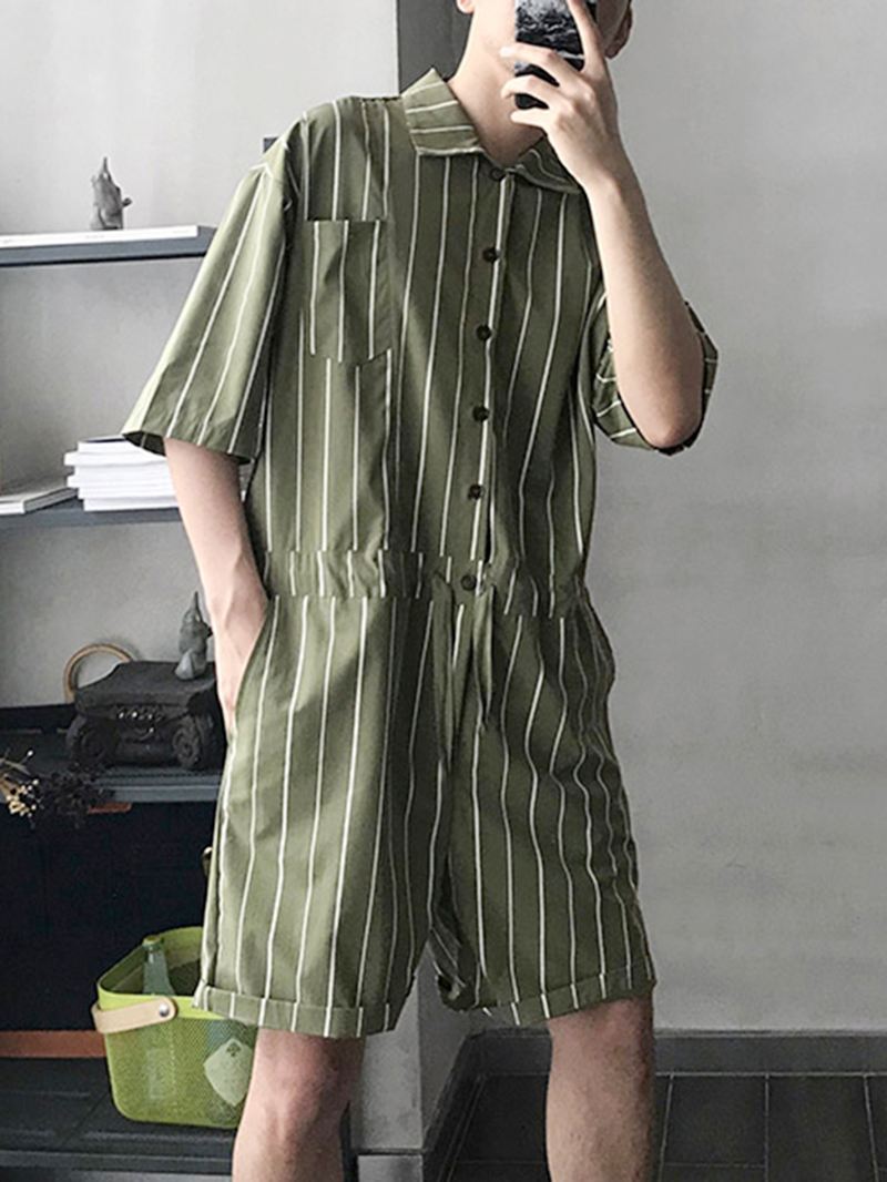 Herre Vintage Stribede Trøjer Sæt Kortærmet Onesie Mode Jumpsuit