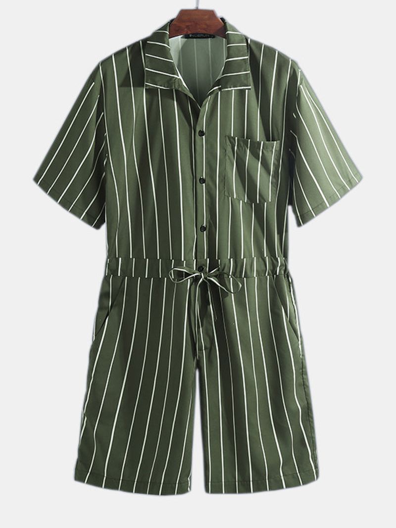 Herre Vintage Stribede Trøjer Sæt Kortærmet Onesie Mode Jumpsuit