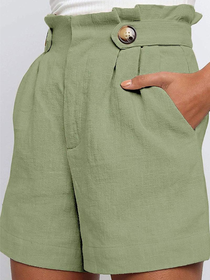 Kvinder Højtaljet Flæseknap Design Wild Daily Casual Shorts