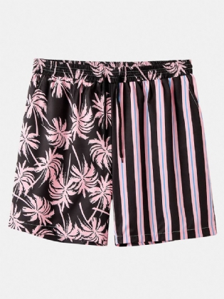 Mænd Coconut Tree Farverige Stripe Blandet Med Tryk Casual Shorts