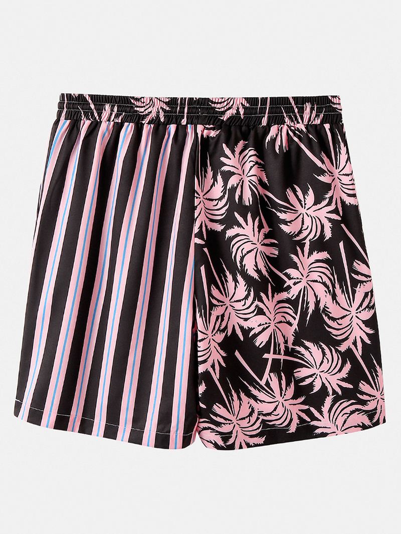 Mænd Coconut Tree Farverige Stripe Blandet Med Tryk Casual Shorts