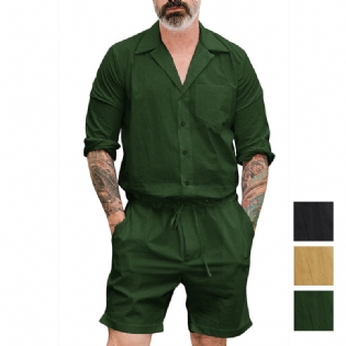 Mænd Ensfarvet Kort Jumpsuit Med Snoretræk