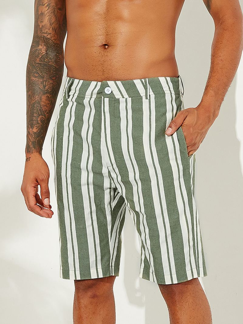 Mænd Sumemr Beach Stripe Åndbar Big Pocket Casual Shorts