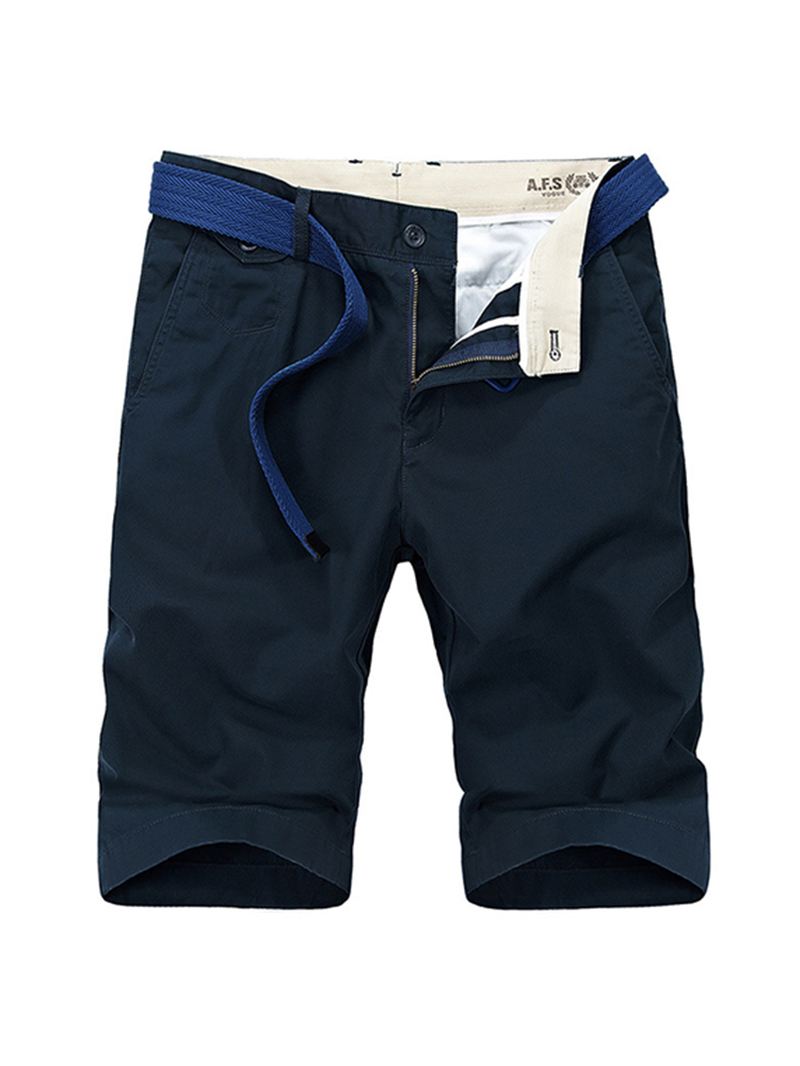 Sommer Mænds Casual Bomuldsshorts Pure Color Large Størrelse Knælængde Shorts