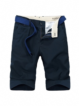 Sommer Mænds Casual Bomuldsshorts Pure Color Large Størrelse Knælængde Shorts