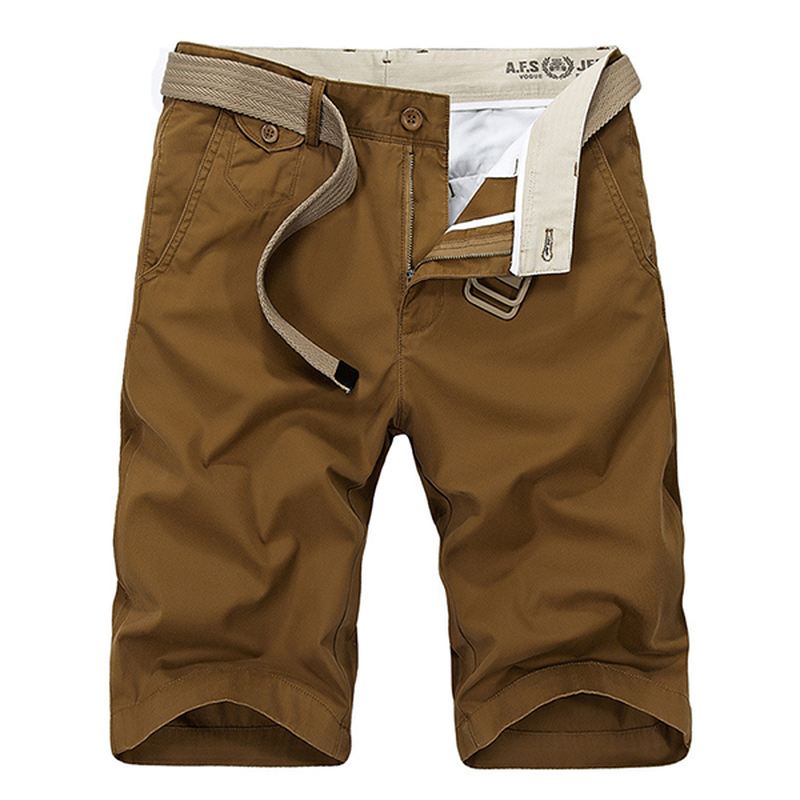 Sommer Mænds Casual Bomuldsshorts Pure Color Large Størrelse Knælængde Shorts