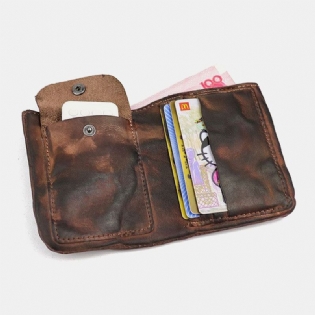 Ægte Læder Vasket Bifold Retro Kort Foldet Koskind Kortholder Møntpung Pung