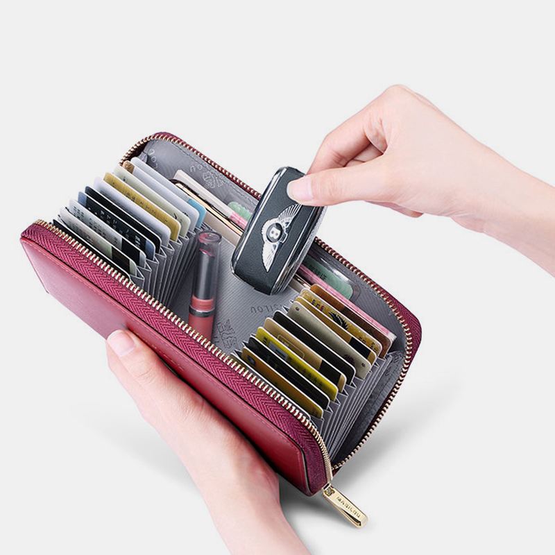 Dame Lang Stor Kapacitet Ægte Læder Pung Enkel Anti-theft 6.5 Tommer Clutch Pung Multi-card Slots Kortholder Pung