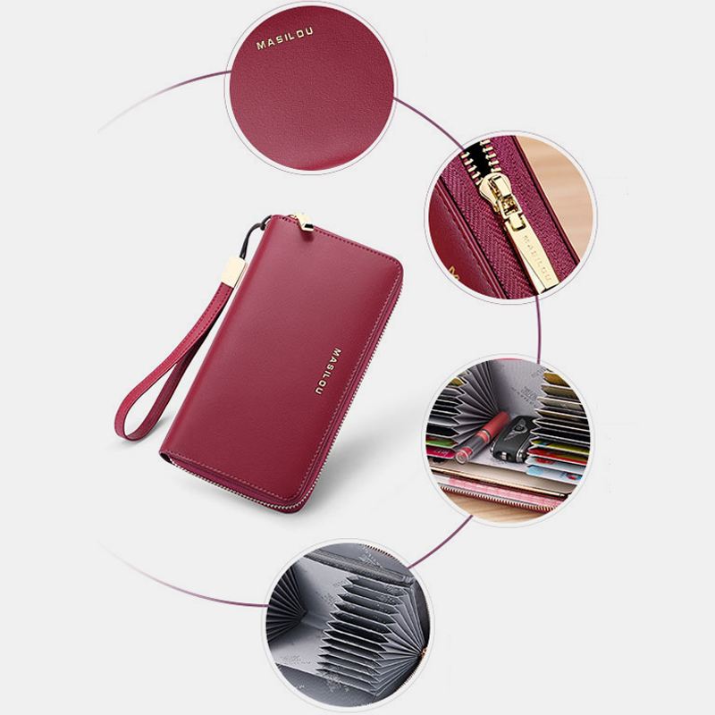 Dame Lang Stor Kapacitet Ægte Læder Pung Enkel Anti-theft 6.5 Tommer Clutch Pung Multi-card Slots Kortholder Pung