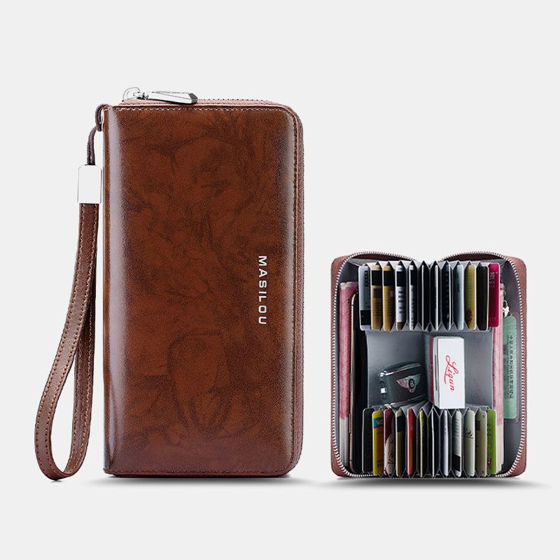 Dame Lang Stor Kapacitet Ægte Læder Pung Enkel Anti-theft 6.5 Tommer Clutch Pung Multi-card Slots Kortholder Pung