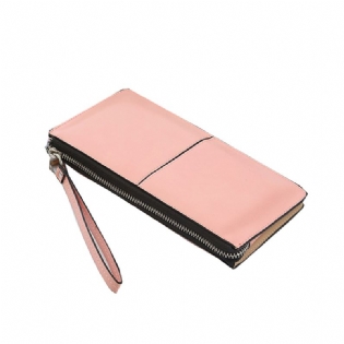 Kvinde Pu Patchwork Line Wallet Elegant Ultra Thin Wristlet Wallet Phone Wallet