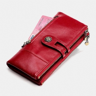 Kvinder Ægte Læder Antimagnetisk Multi-slots 14 Card Slots Lynlås Bifold Lang Tegnebog