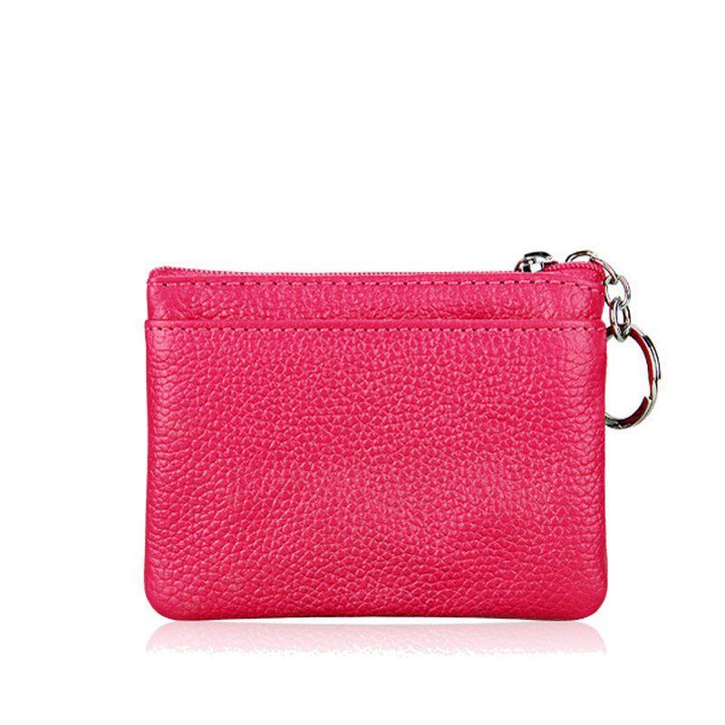 Kvinder Ægte Læder Dobbelt Lynlås Kortholder Clutch Tegnebog Candy Color Møntposer