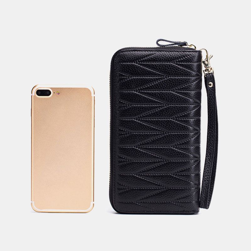 Kvinder Ægte Læder Orgel Design Multi-card Slot Clutch Pung Lang Tegnebog
