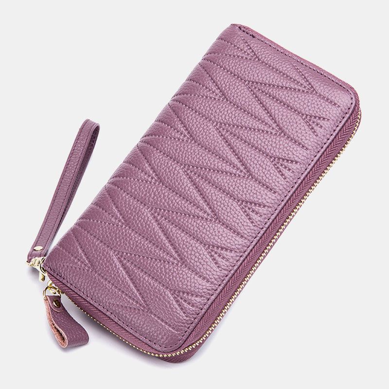 Kvinder Ægte Læder Orgel Design Multi-card Slot Clutch Pung Lang Tegnebog