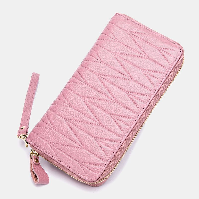 Kvinder Ægte Læder Orgel Design Multi-card Slot Clutch Pung Lang Tegnebog