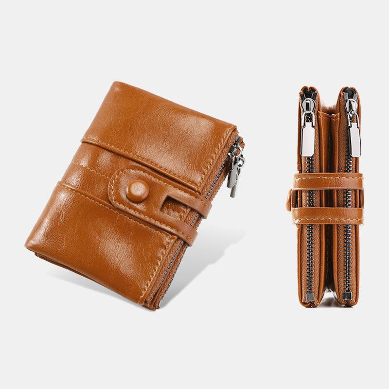 Kvinder Anti-tyveri 6 Kortpladser Oil Wax Bifold Pung Pung