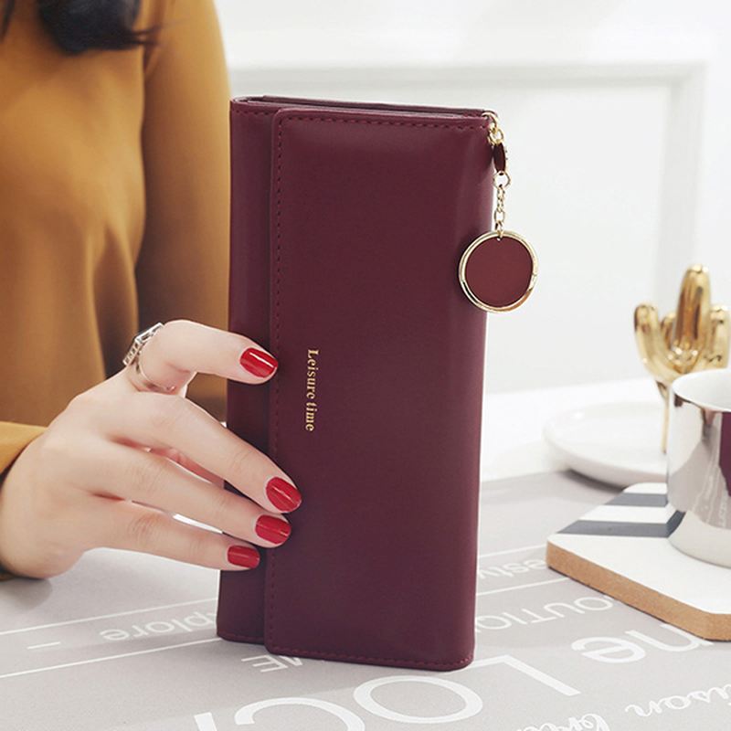 Kvinder Mode Telefontaske Kunstlæder Multifunktionel Lang Pung 9 Kortpladser Clutch Taske